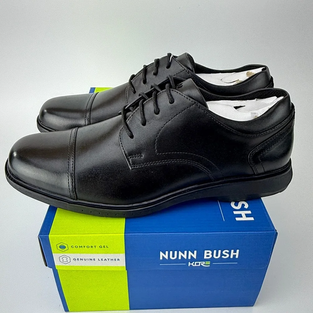 Nunn Bush Kore Pro CT OX Leather Cap Toe Oxford Shoes Mens 8.5 M Black NIB